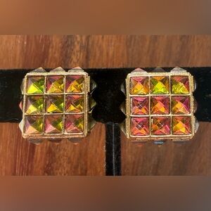 VTG Vendome Rare Pyramid Clip On Earrings Multicolor Designer